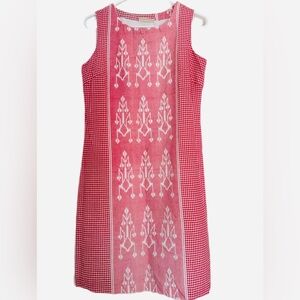Chic Red Patterned Linen Sleeveless Dress